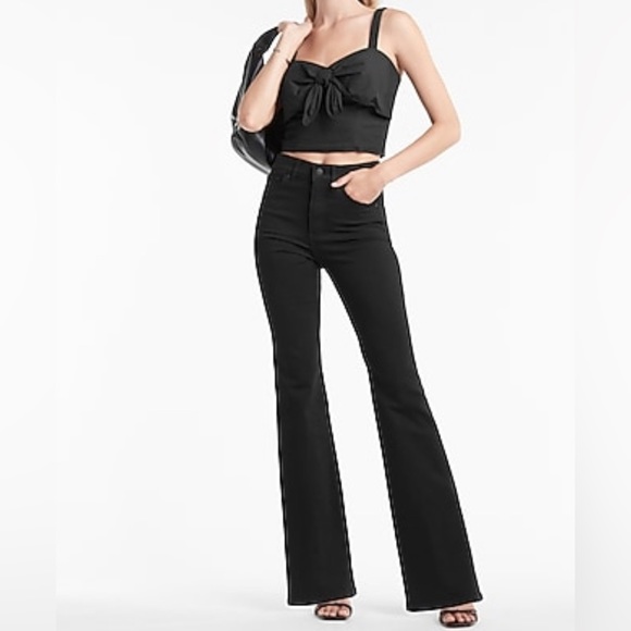 Express Denim - Express High Rise Stretch Slim Flare Size 10 Long Black Jeans